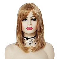 Gnimegil Strawberry Blonde Wig Halloween Costume Wig With Bangs Medium Length Mom Bob Wigs For Women Celebrity Natural Straight