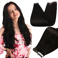 Full Shine Tape In Hair Extensions Remy Human Hair Double Sided Skin Weft Real Hair Tape In Extensions 22 Inch Color 1B Off Blac