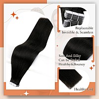 Full Shine Tape In Hair Extensions Remy Human Hair Double Sided Skin Weft Real Hair Tape In Extensions 22 Inch Color 1B Off Blac