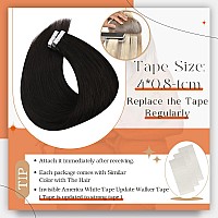 Full Shine Tape In Hair Extensions Remy Human Hair Double Sided Skin Weft Real Hair Tape In Extensions 22 Inch Color 1B Off Blac