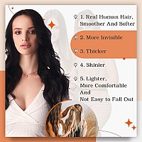 Full Shine Tape In Hair Extensions Remy Human Hair Double Sided Skin Weft Real Hair Tape In Extensions 22 Inch Color 1B Off Blac