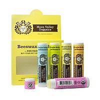 Moon Valley Organics Beeswax Lip Balm For Moisturizing Lips And Cuticles (Vanilla | Lime | Honey | Blackberry | Mint Vanilla, 5-Pack)