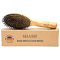 SHASH Everyday 100% Boar Bristle Hair Brush - Made in Germany | Suitable For Thin To Normal Hair, Firm, and Naturally Conditioning | Enhance Texture, Exfoliate, and Stimulate the Scalp