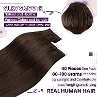 Laavoo Tape Hair Extensions Real Human Hair 24 Inch 40Pcs 100G Brown Hair Extensions Tape In 4 Dark Brown Tape In Hair Extensio