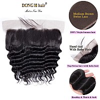 Peruvian Loose Deep Wave Frontal With Bundles 13X4 Lace Frontal Closure With Baby Hair Free Part 18 20 2216Natural Black 9A