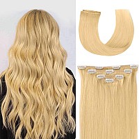 20 Clip In Hair Extensions Remy Human Hair For Women Silky Straight Human Hair Clip In Extensions 75Grams 4Pieces Bleach Blon