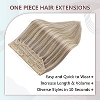 Full Shine Fish Wire Hair Extensions Blonde Highlights Invisible Wire Human Hair 90 Grams Ash Blonde Mix Bleach Blonde Remy Hair 2 Clips in Extensions Removable One Piece Headband 20 Inch