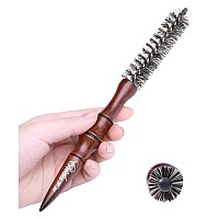 PERFEHAIR Mini Boar Bristle Round Brush for Short Hair, Small Round Barrel Brush for Blow Drying-0.85 Inch Diameter