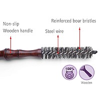 PERFEHAIR Mini Boar Bristle Round Brush for Short Hair, Small Round Barrel Brush for Blow Drying-0.85 Inch Diameter