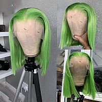 Lime Green Human Hair Wig 134 Lace Front Wigs Pre Plucked With Baby Hair 10180 Density For Women Glueles Straight Short Bob