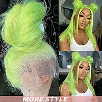 Lime Green Human Hair Wig 134 Lace Front Wigs Pre Plucked With Baby Hair 10180 Density For Women Glueles Straight Short Bob