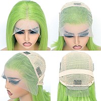 Lime Green Human Hair Wig 134 Lace Front Wigs Pre Plucked With Baby Hair 10180 Density For Women Glueles Straight Short Bob