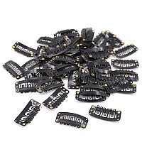 Honbay 50PCS 6-Teeth U-Shape Snap Clips for Hair Extensions - 3.3cm/1.3inch (Black)