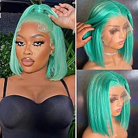 Lace Front Straight Bob Wigs Human Hair Middle Part Lake Blue 8 Glueless Brazilian Virgin Hair Bleached Knots Middle Part Pre P