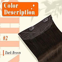 Fshine Human Hair Wire Hair Extensions Dark Brown 14 Inch Straight Brunette Invisible Wire Hair Extensions With Transparent Fish