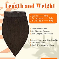 Fshine Human Hair Wire Hair Extensions Dark Brown 14 Inch Straight Brunette Invisible Wire Hair Extensions With Transparent Fish