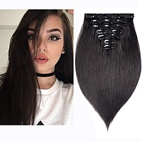 20 Clip In Human Hair Extensions Full Head 180G 7 Pieces 16 Clips Natural Black Double Weft Brazilian Real Remy Hair Extensions