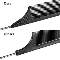 3 Packs Rat Tail Comb Steel Pin Rat Tail Carbon Fiber Heat Resistant Teasing Combs With Stainless Steel Pintail Black