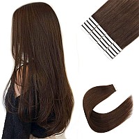 Sixstarhair Invisible Tape in Hair Extensions Brown Hair Extensions Human Hair Double Side Secure and Safety Tape On Semi Permanent Hair Extensions [Color 3 Walnut Brown 20inch]