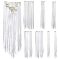 Swacc 7 Pcs Full Head Party Highlights Clip On In Hair Extensions Colored Hair Streak Synthetic Hairpieces 22Inch Straight Wh