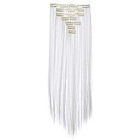 Swacc 7 Pcs Full Head Party Highlights Clip On In Hair Extensions Colored Hair Streak Synthetic Hairpieces 22Inch Straight Wh