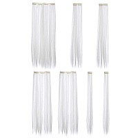 Swacc 7 Pcs Full Head Party Highlights Clip On In Hair Extensions Colored Hair Streak Synthetic Hairpieces 22Inch Straight Wh