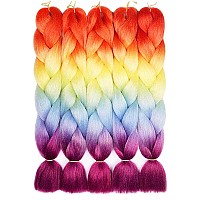 Aidusa Braiding Hair Ombre Braiding Hair Synthetic Colorful Braiding Hair 4 Tone For Women Rainbow Braiding Hair 5Pcs Twist Croc