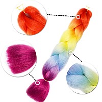 Aidusa Braiding Hair Ombre Braiding Hair Synthetic Colorful Braiding Hair 4 Tone For Women Rainbow Braiding Hair 5Pcs Twist Croc