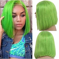 Lace Front Wigs 180 Density 8 Short Bob Lime Green Virgin Human Hair Pre Plucked Natural Hairline 134 Frontal Swiss Lace Glu