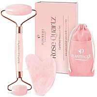 Rose Quartz Face Roller and Rose Quartz gua Sha Set - certified Rose Quartz Roller and gua Sha Set - Face Rollers for Women for Your Skincare Routine by Plantifique