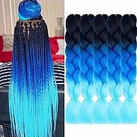 Aidusa Ombre Blue Braiding Hair 5Pcs Synthetic Ombre Braiding Hair Extensions 24 Inch Afro Braiding Hair For Women 3 Tone Twist