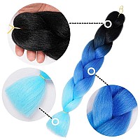 Aidusa Ombre Blue Braiding Hair 5Pcs Synthetic Ombre Braiding Hair Extensions 24 Inch Afro Braiding Hair For Women 3 Tone Twist