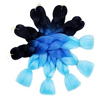 Aidusa Ombre Blue Braiding Hair 5Pcs Synthetic Ombre Braiding Hair Extensions 24 Inch Afro Braiding Hair For Women 3 Tone Twist