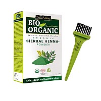 Indus Valley Bio Organic Herbal Henna Powder Rich Colour And Lustrous Shine With Hair Dye Brush 100G Green