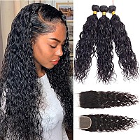 12A Water Wave Bundles With Closure Human Hair 12 14 1610 100 Unprocessed Virgin Brazilian Human Hair Wave 3 Bundles With 4