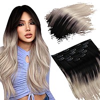 Ugeat Human Hair Clip In Extensions Black Ombre Hair Extensions Clip Ins Real Human Hair Black To Ash Blonde Mix Platinum Blonde