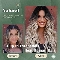 Ugeat Human Hair Clip In Extensions Black Ombre Hair Extensions Clip Ins Real Human Hair Black To Ash Blonde Mix Platinum Blonde