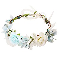 Handmade Adjustable Flower Crown Floral Headband Hair Wreath Halo Headpiece Photo Props,B21-Light blue & white