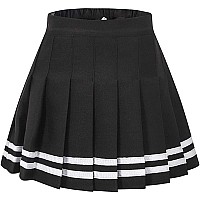 Girls Pleated Short Cheer Skirt Skort, School Uniform Cosplay Costume Skirt For Toddlers, Little  Yougth Big Girls, Black With Stripenew Version, Tag 160  11-12 Years