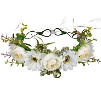 Handmade Adjustable Flower Crown Floral Headband Hair Wreath Halo Headpiece Photo Props,C11-White