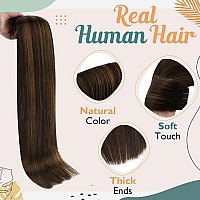 Sunny Clip in Hair Extensions Human Hair Brown Balayage Clip on Extensions Human Hair Dark Brown Ombre Medium Brown Balayage Clip in Real Hair Extensions Double Weft 7pcs 120g 22inch