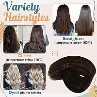 Sunny Clip in Hair Extensions Human Hair Brown Balayage Clip on Extensions Human Hair Dark Brown Ombre Medium Brown Balayage Clip in Real Hair Extensions Double Weft 7pcs 120g 22inch