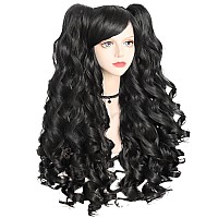 Anogol Haircap Black Cosplay Wig With Clipon Ponytails Long Curly Wigs With Bangs For Halloween Costume Party For Girls Women