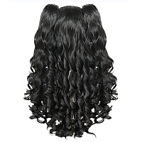 Anogol Haircap Black Cosplay Wig With Clipon Ponytails Long Curly Wigs With Bangs For Halloween Costume Party For Girls Women