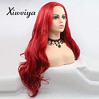 Xiweiya Wigs Mermaids Long Red Hair Side Part Synthetic Lace Front Wigs With Heat Resistant Fiber Red Color Soft Nature Wave Wi