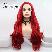 Xiweiya Wigs Mermaids Long Red Hair Side Part Synthetic Lace Front Wigs With Heat Resistant Fiber Red Color Soft Nature Wave Wi