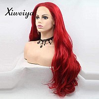 Xiweiya Wigs Mermaids Long Red Hair Side Part Synthetic Lace Front Wigs With Heat Resistant Fiber Red Color Soft Nature Wave Wi