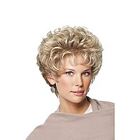 GNIMEGIL Old Lady Wig Blonde Hair Short Curly Wigs Natural Mommy Wig with Bangs for Women Heat Resistant Synthetic Cosplay Wig Halloween Costume for Women