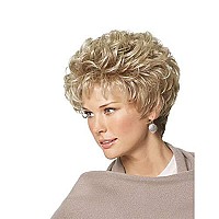 GNIMEGIL Old Lady Wig Blonde Hair Short Curly Wigs Natural Mommy Wig with Bangs for Women Heat Resistant Synthetic Cosplay Wig Halloween Costume for Women