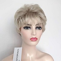 GNIMEGIL Old Lady Wig Blonde Hair Short Curly Wigs Natural Mommy Wig with Bangs for Women Heat Resistant Synthetic Cosplay Wig Halloween Costume for Women